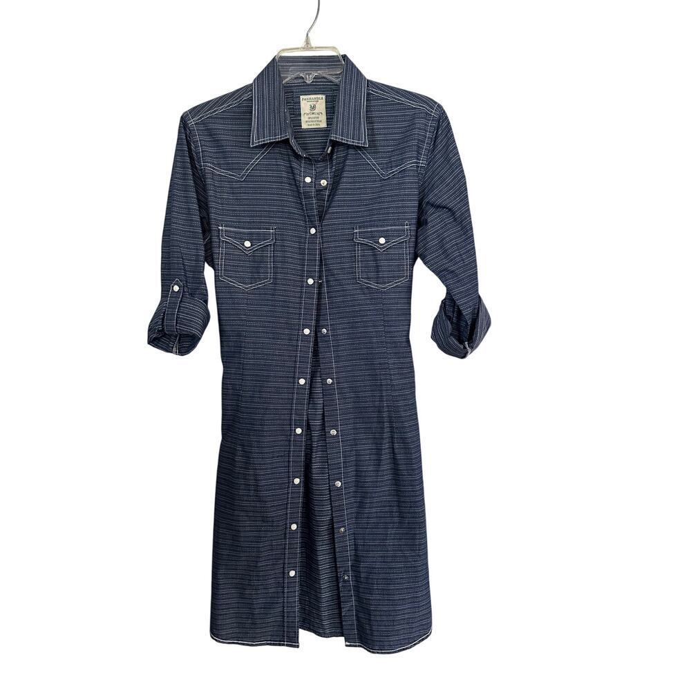 Panhandle Shirt Dress Novelty Stripe Print 100% Cotton Button Front Size Medium